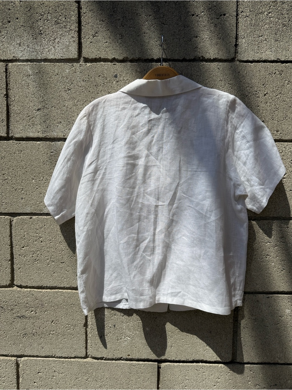White Linen Short-Sleeve Button-Up Shirt with Sushi Prints - Picture 7 of 8